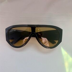 Oversized Shield Sunglasses in Black with Amber Lenses